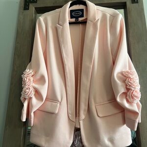 Women's Pink Blazer with Floral Sleeves